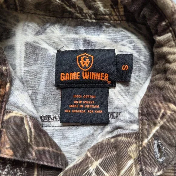 Game Winner Camo Button Up Long Sleeve Shirt Boys Youth Small Hunting Outdoor - Picture 5 of 7